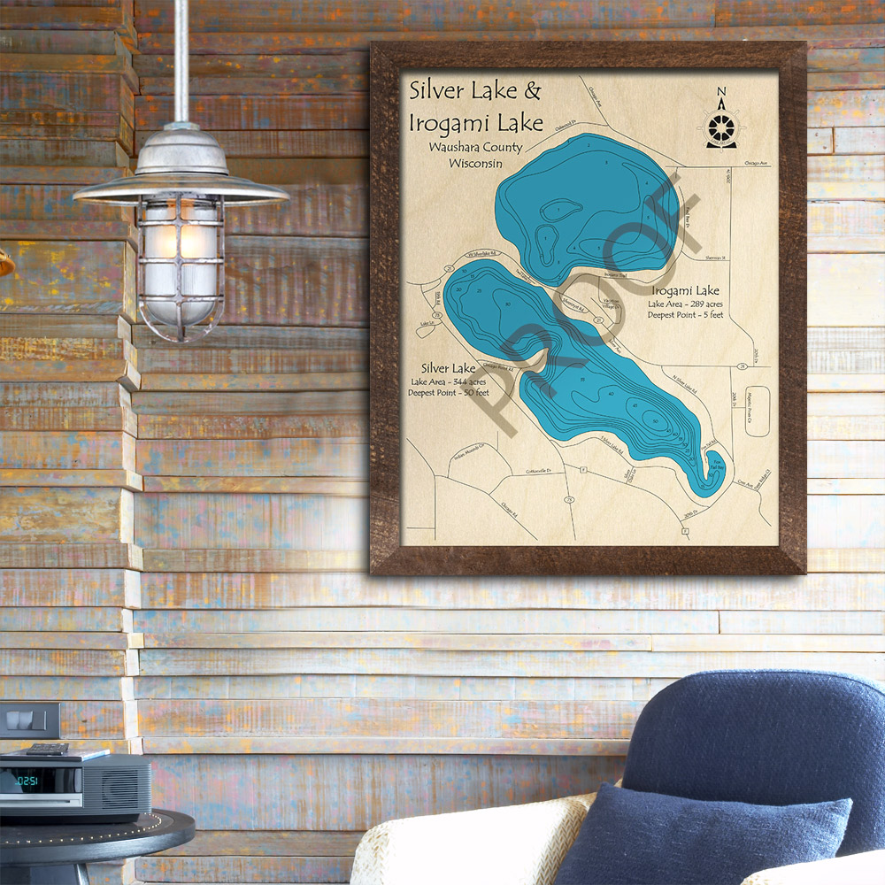 Silver Lake Irogami Lake WI 3D Wood Map, Wisconsin, Custom Map Art