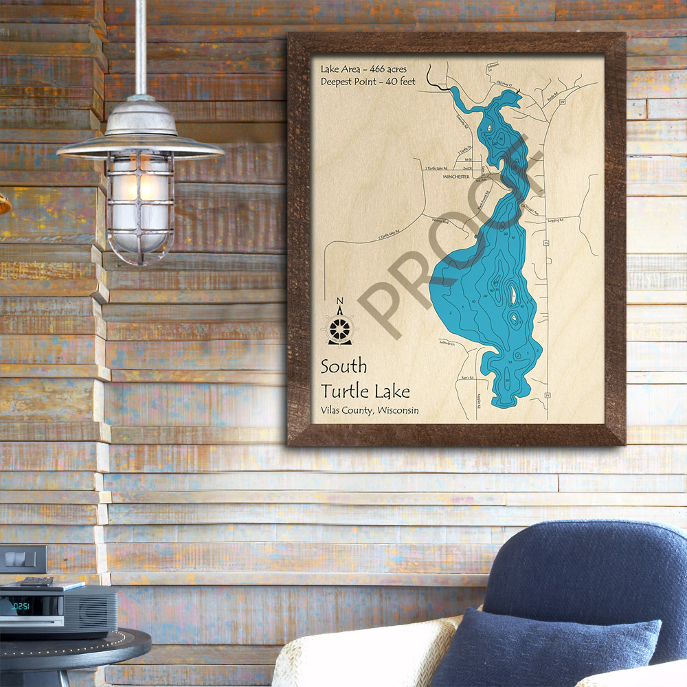 South Turtle Lake WI 3D Wood Map, Wisconsin, Custom Map Art