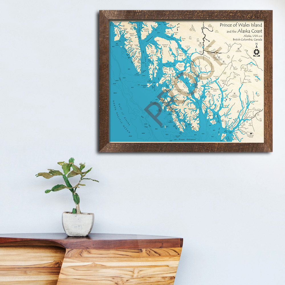 Prince Of Wales Island Alaska Coast 3D Wood Map, Custom Nautical Map Art