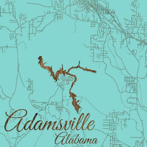 Adamsville, AL Wooden Street Map Burnt LaserCut Wall Art