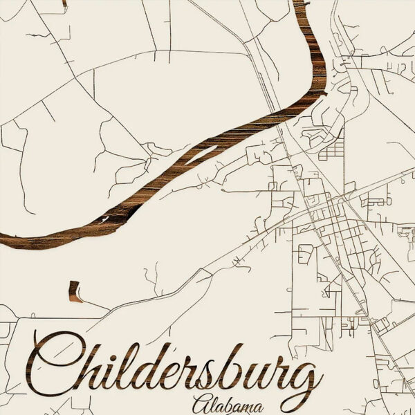 Childersburg, AL Wooden Street Map Burnt LaserCut Wall Art