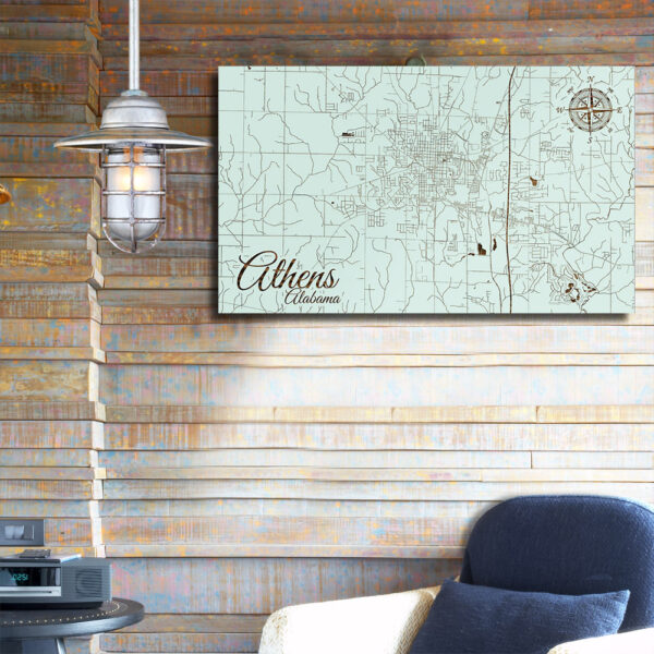 Athens, AL Wooden Street Map Burnt LaserCut Wall Art
