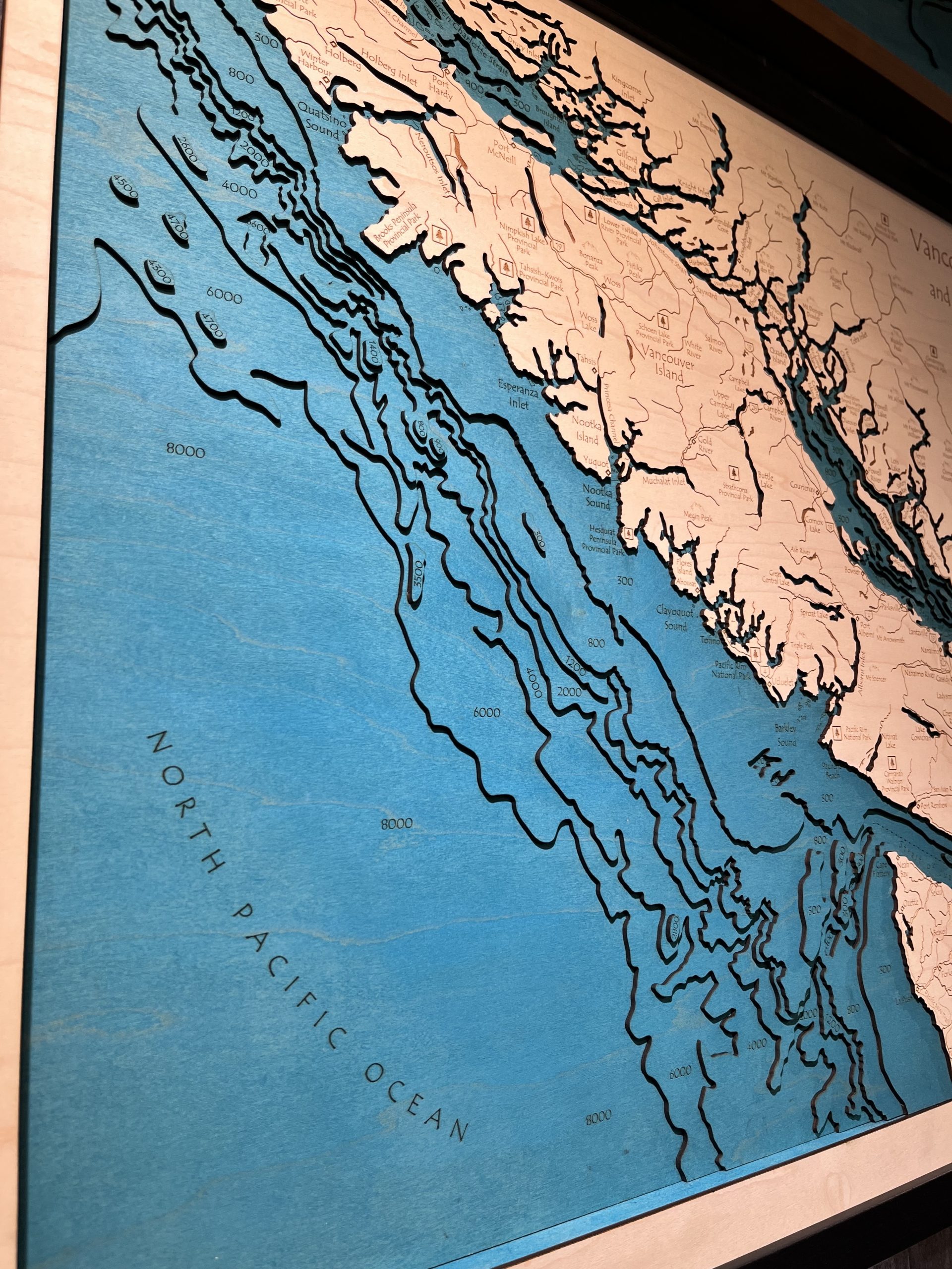 Vancouver Island - Salish Sea 3D Wood Map, Custom Nautical Map Art