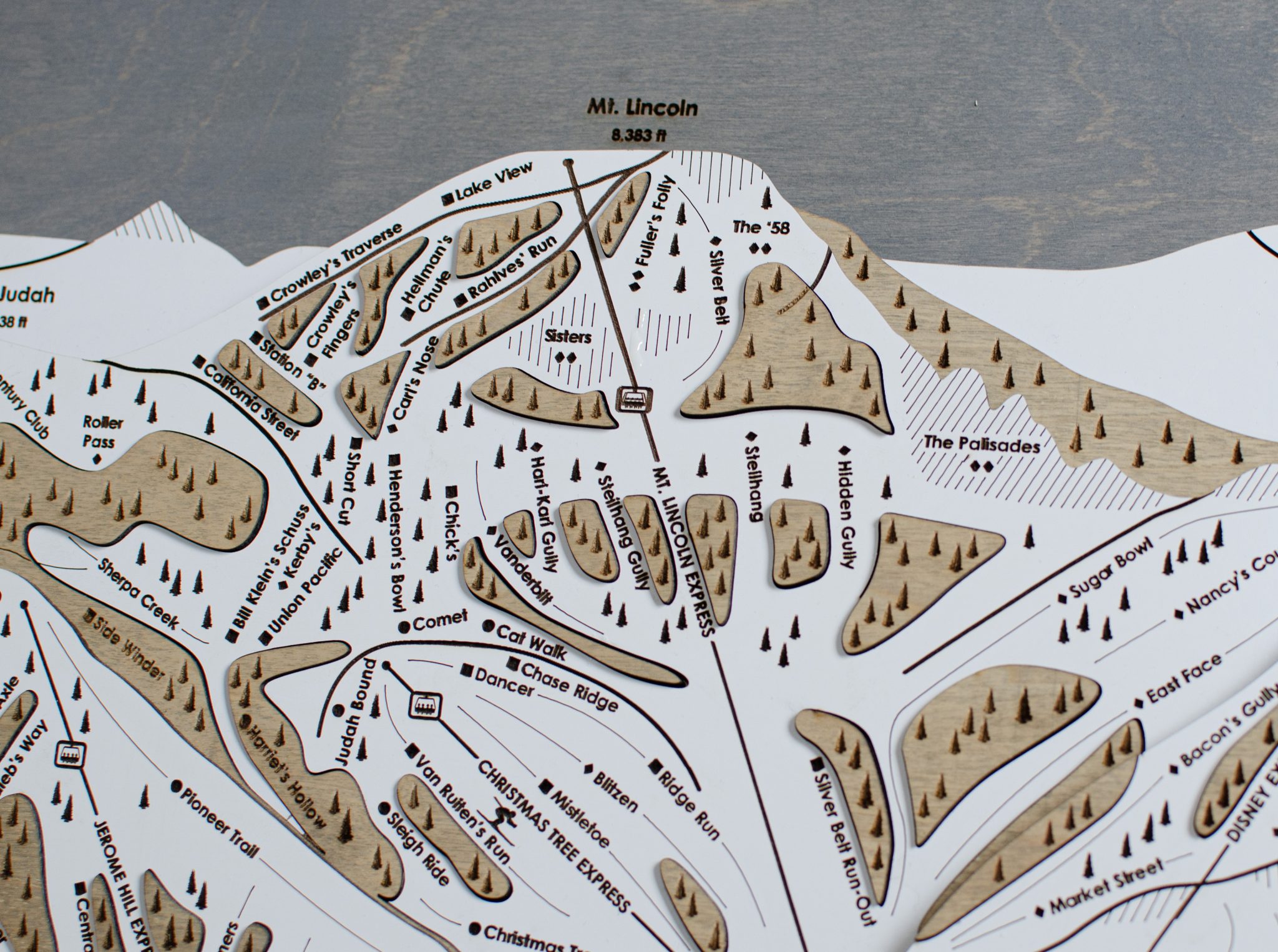 Sugar Bowl Ski Trail Map 3D Wooden Ski Resort Art