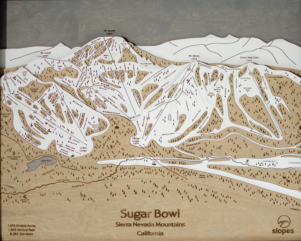 Sugar Bowl Ski Trail Map 3D Wooden Ski Resort Art