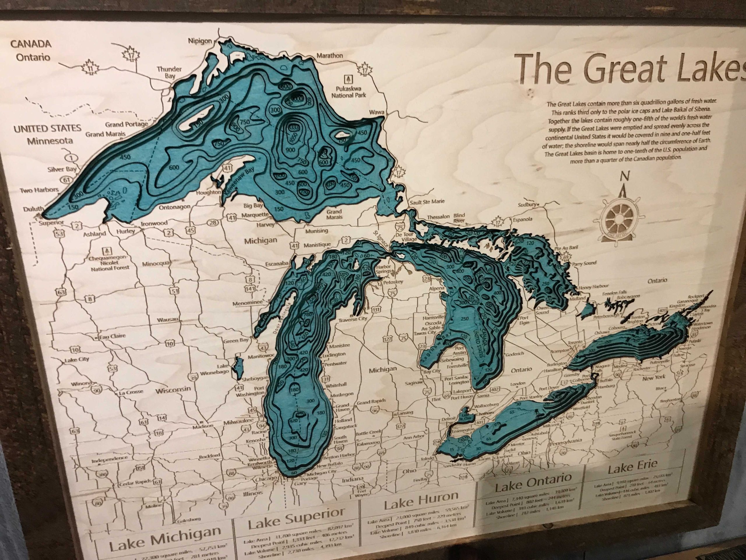 8layer Great Lakes Nautical Wood Map