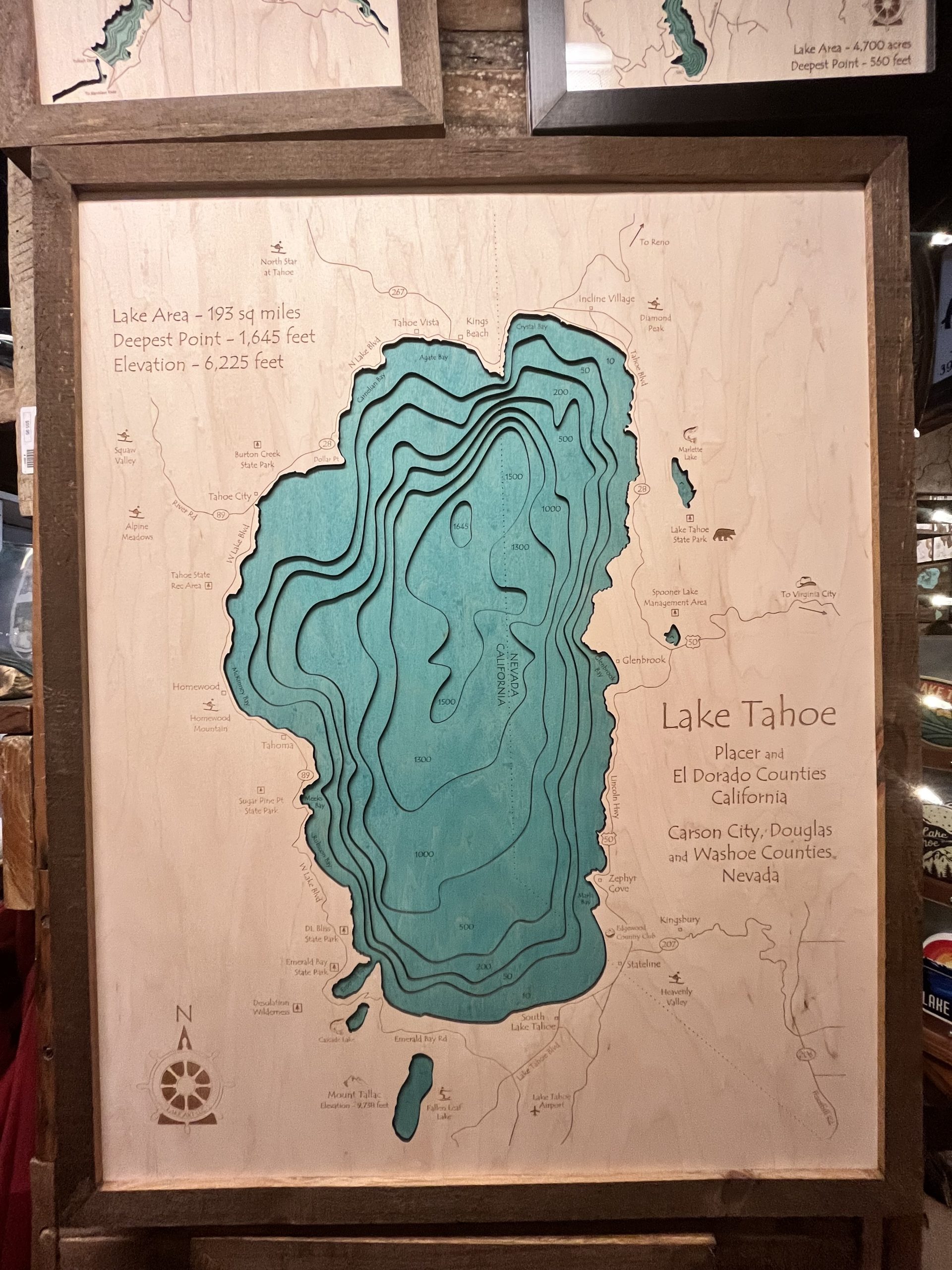 Lake Tahoe 3D Wood Map | Framed Nautical Home Décor